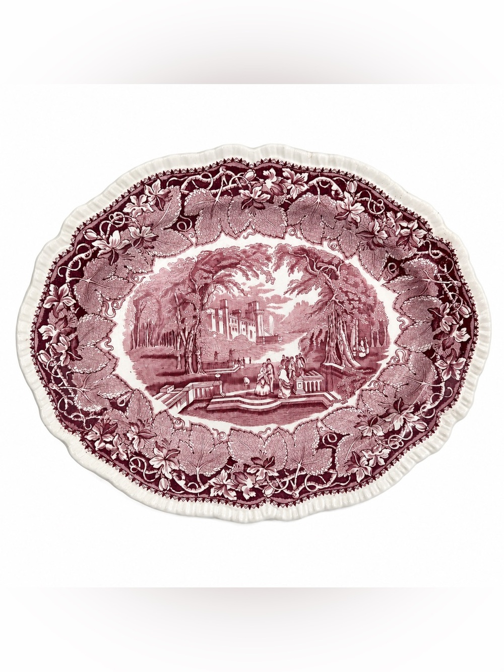 Mason’s Vista Pink Red Ironstone Oval Serving Platter Transferware England 15.5”
